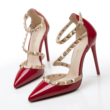 Tacones de aguja con punta afilada y tachuelas para mujer-Footwear for women-Casaluzia