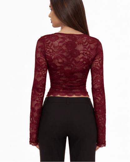 Top de cuello cuadrado con mangas de encaje para mujer-Blouses for women-Casaluzia