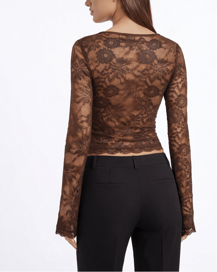 Top de cuello cuadrado con mangas de encaje para mujer-Blouses for women-Casaluzia
