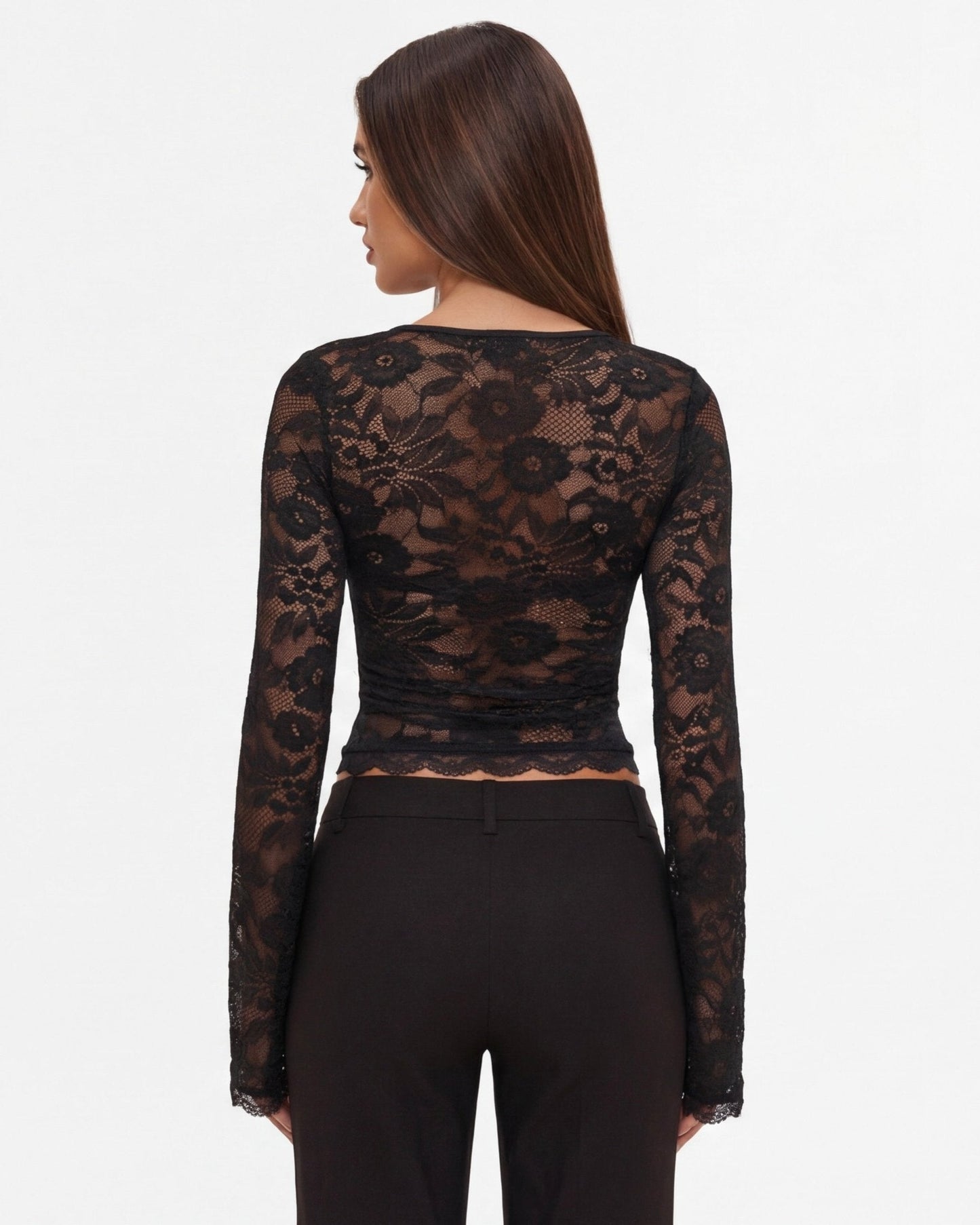 Top de cuello cuadrado con mangas de encaje para mujer-Blouses for women-Casaluzia