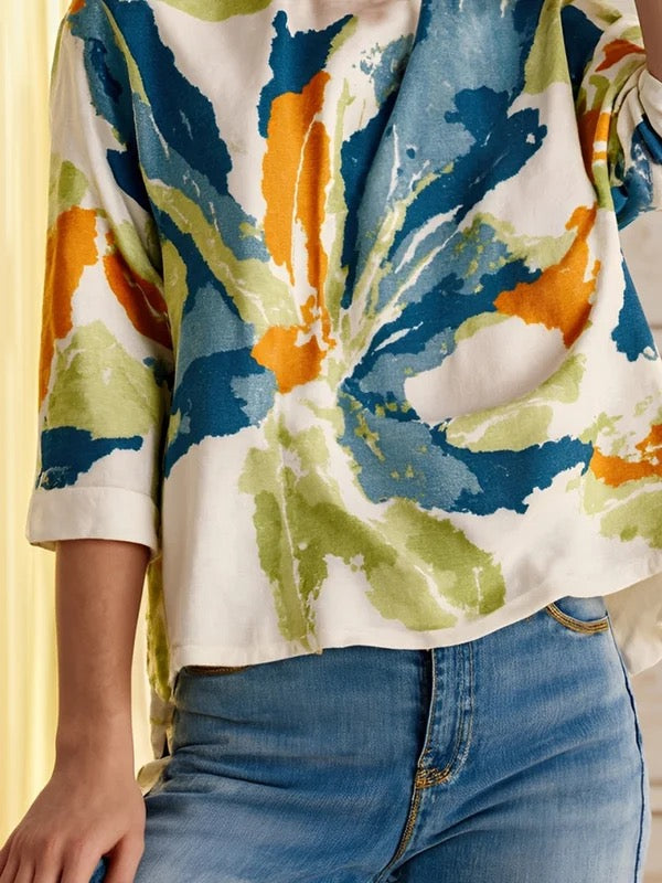 Top de cuello redondo con estampado abstracto para mujer-Tops for women-Casaluzia
