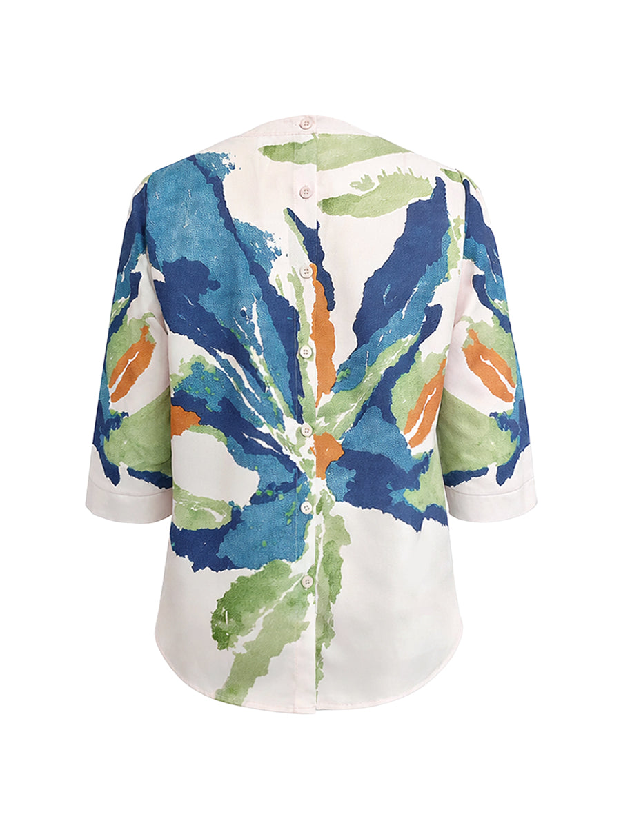 Top de cuello redondo con estampado abstracto para mujer-Tops for women-Casaluzia