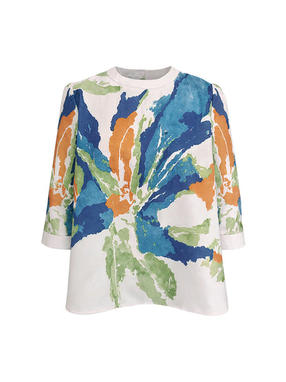Top de cuello redondo con estampado abstracto para mujer-Tops for women-Casaluzia