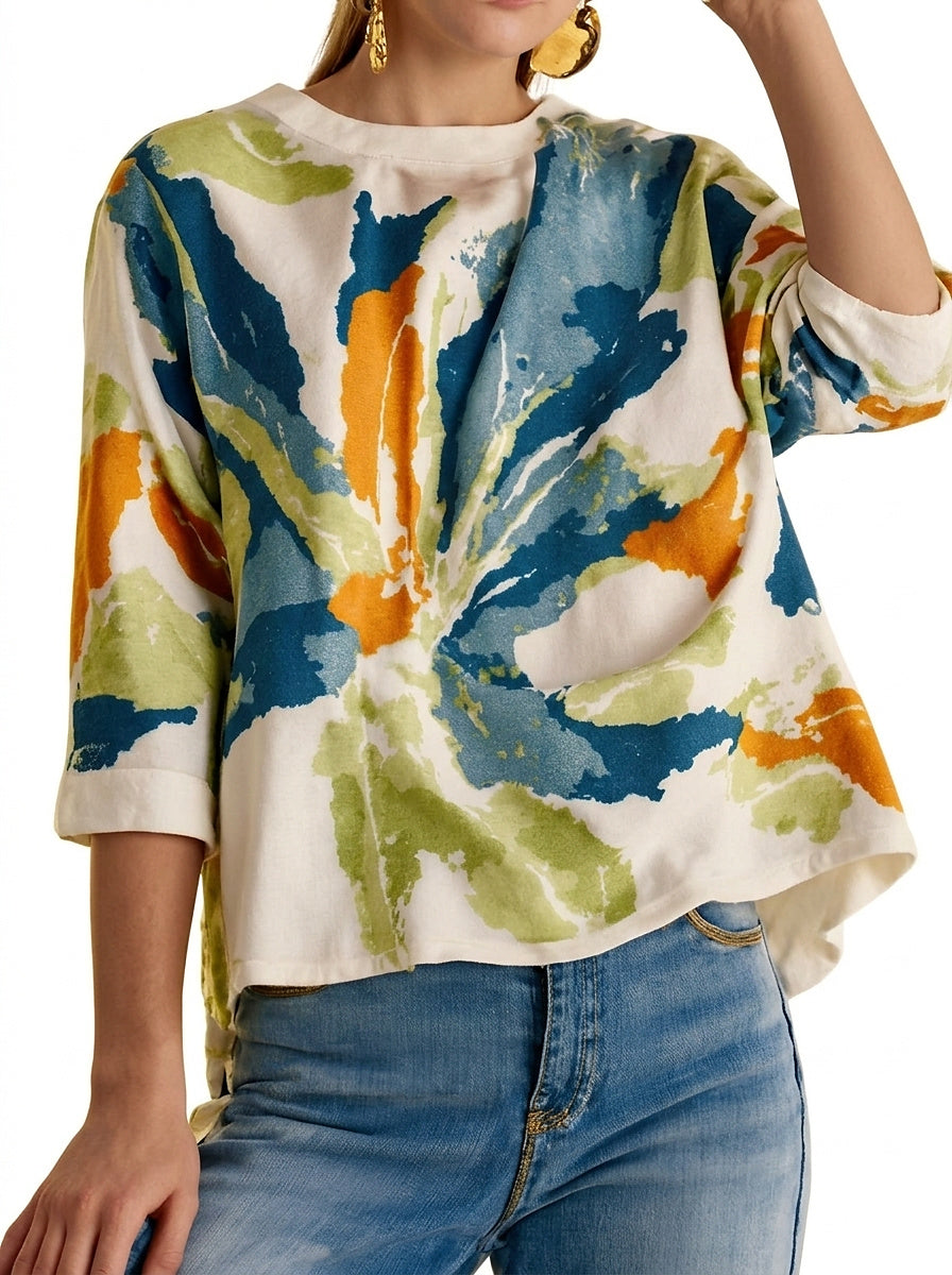 Top de cuello redondo con estampado abstracto para mujer-Tops for women-Casaluzia