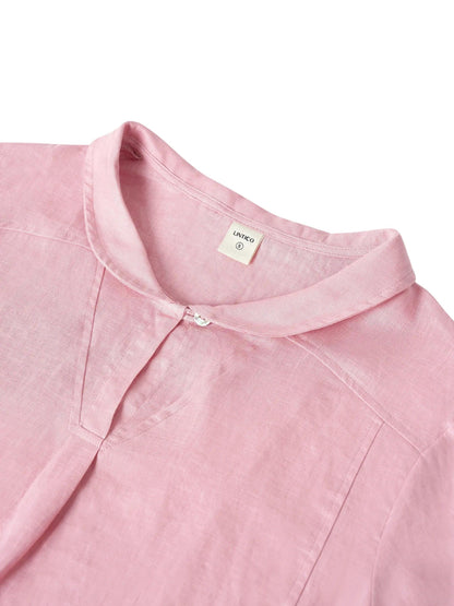 Top de lino con cuello chal y escote en V para mujer-Tops for women-Casaluzia