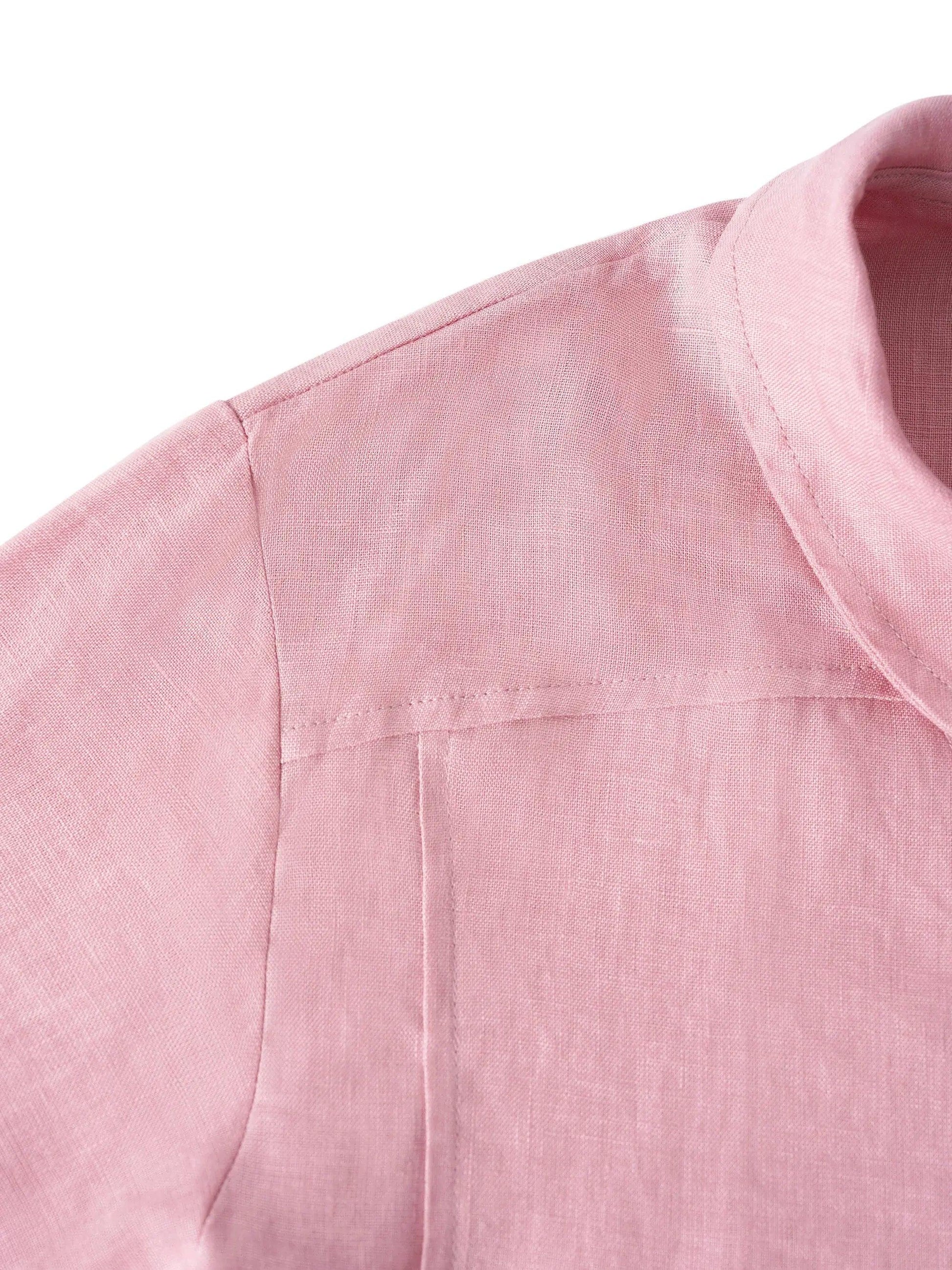 Top de lino con cuello chal y escote en V para mujer-Tops for women-Casaluzia