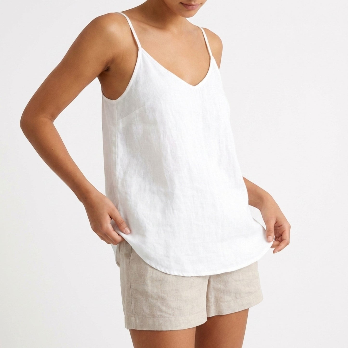 Top de lino con cuello en V para mujer-Tops for women-Casaluzia