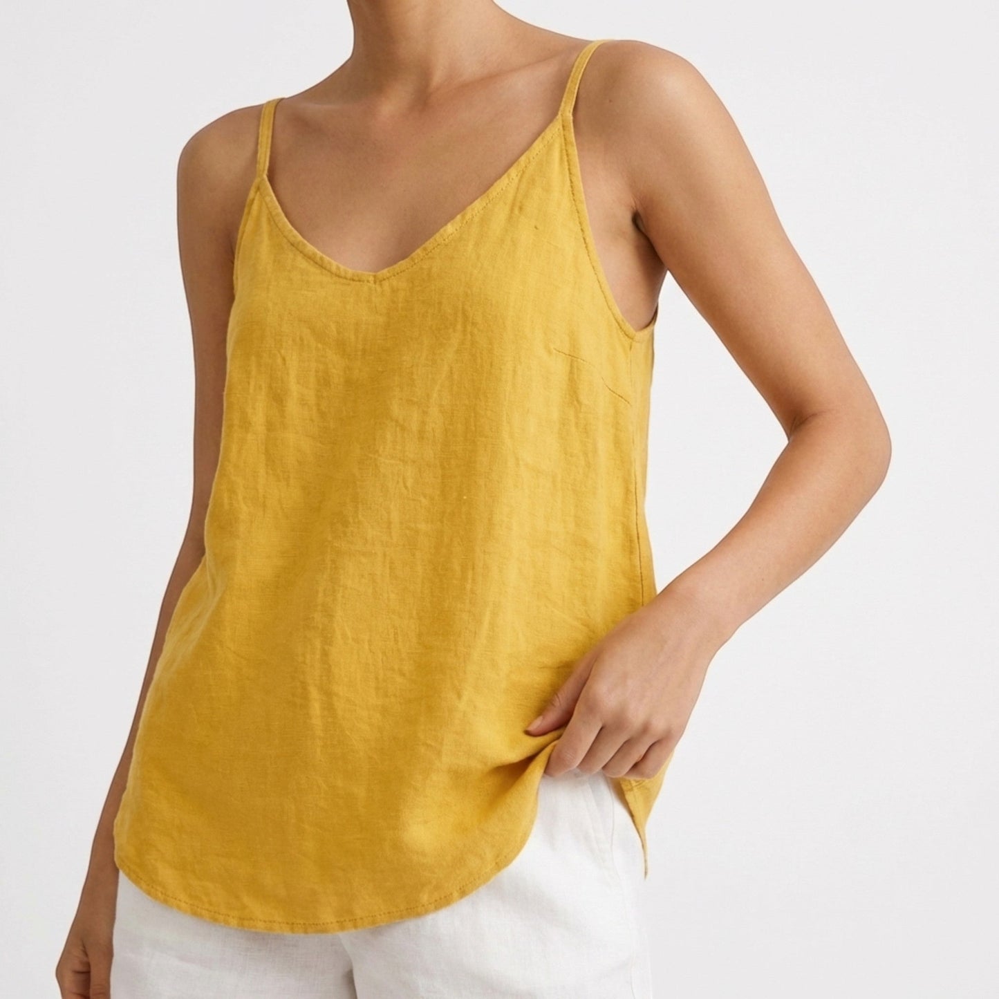 Top de lino con cuello en V para mujer-Tops for women-Casaluzia