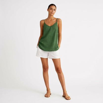 Top de lino con cuello en V para mujer-Tops for women-Casaluzia
