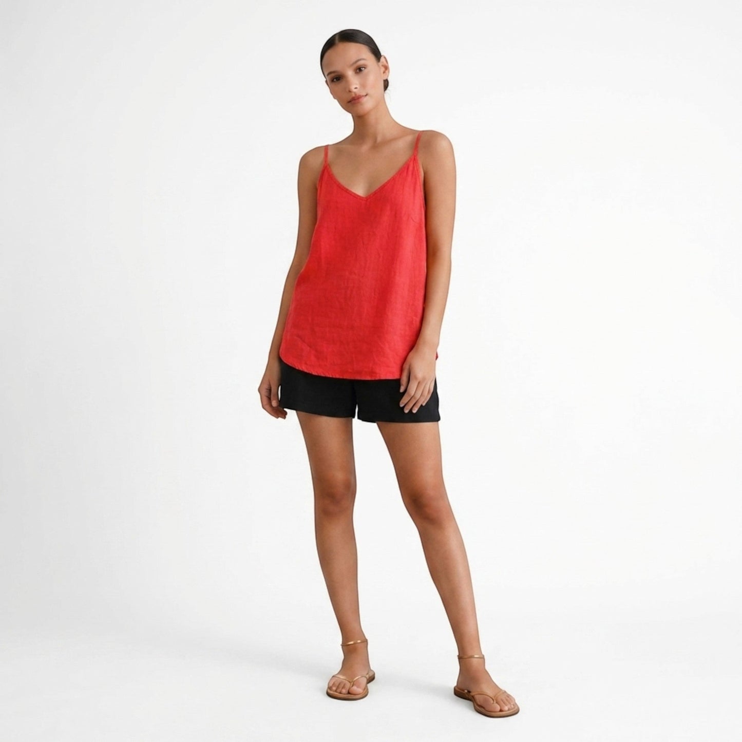 Top de lino con cuello en V para mujer-Tops for women-Casaluzia