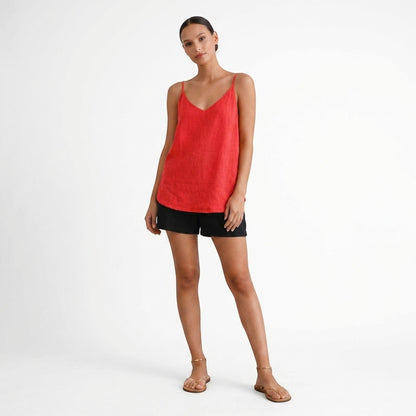 Top de lino con cuello en V para mujer-Tops for women-Casaluzia