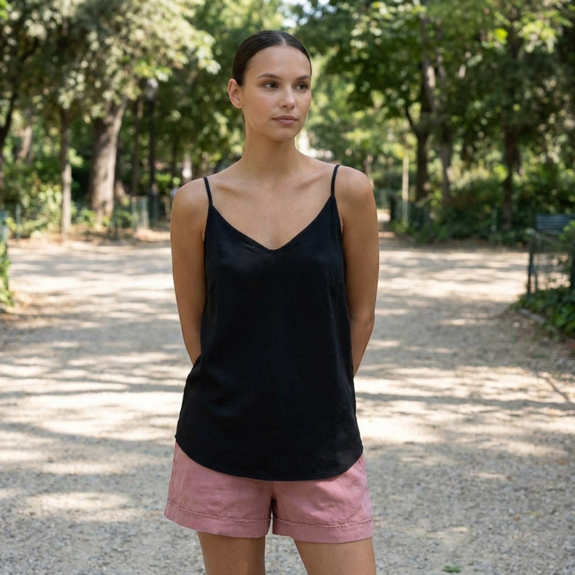 Top de lino con cuello en V para mujer-Tops for women-Casaluzia