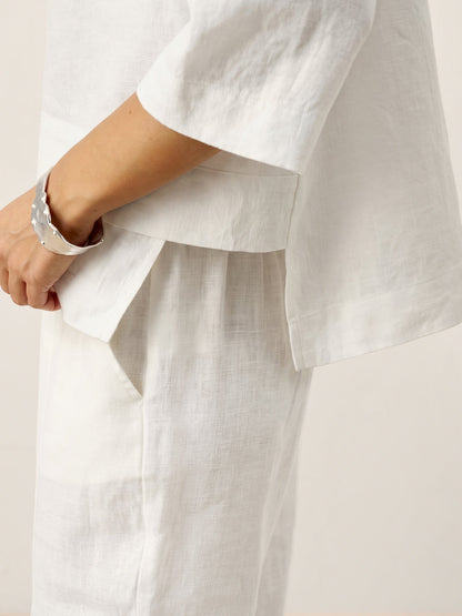 Top de lino con cuello en V y dobladillo a capas para mujer-Tops for women-Casaluzia