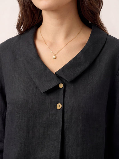 Top de lino para mujer con cuello asimétrico-Tops for women-Casaluzia