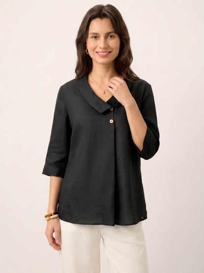 Top de lino para mujer con cuello asimétrico-Tops for women-Casaluzia