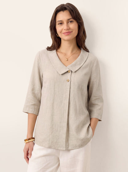 Top de lino para mujer con cuello asimétrico-Tops for women-Casaluzia
