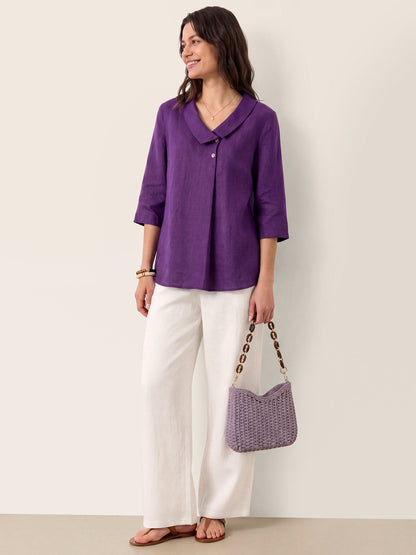 Top de lino para mujer con cuello asimétrico-Tops for women-Casaluzia