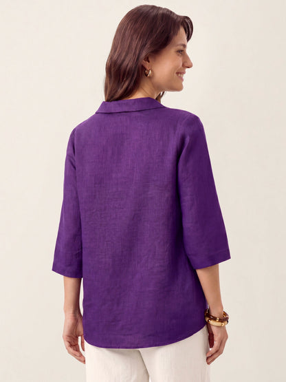 Top de lino para mujer con cuello asimétrico-Tops for women-Casaluzia