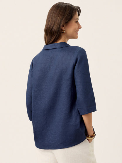 Top de lino para mujer con cuello asimétrico-Tops for women-Casaluzia