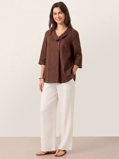 Top de lino para mujer con cuello asimétrico-Tops for women-Casaluzia