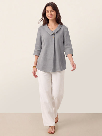 Top de lino para mujer con cuello asimétrico-Tops for women-Casaluzia