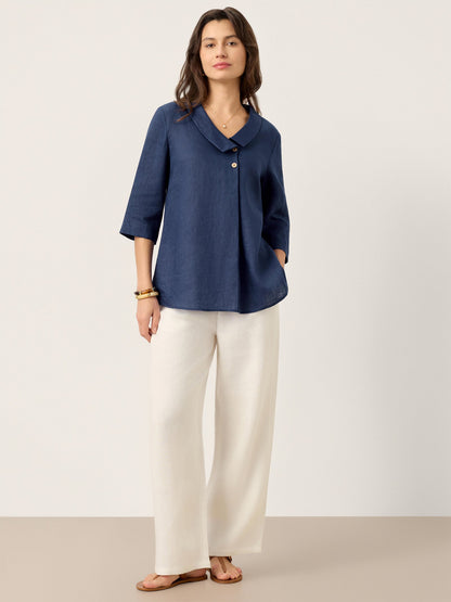 Top de lino para mujer con cuello asimétrico-Tops for women-Casaluzia