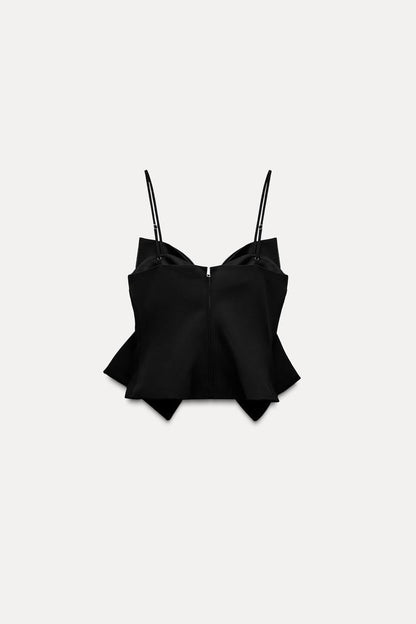Top de mujer corto con detalle de lazo y acabado brillante-Tops for women-Casaluzia