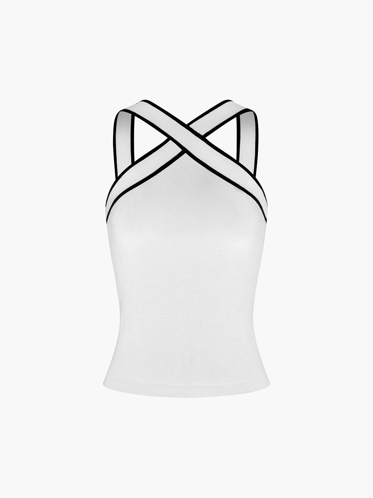 Top de tirantes de mujer con cuello halter, tiras cruzadas y borde en contraste-Tops for women-Casaluzia