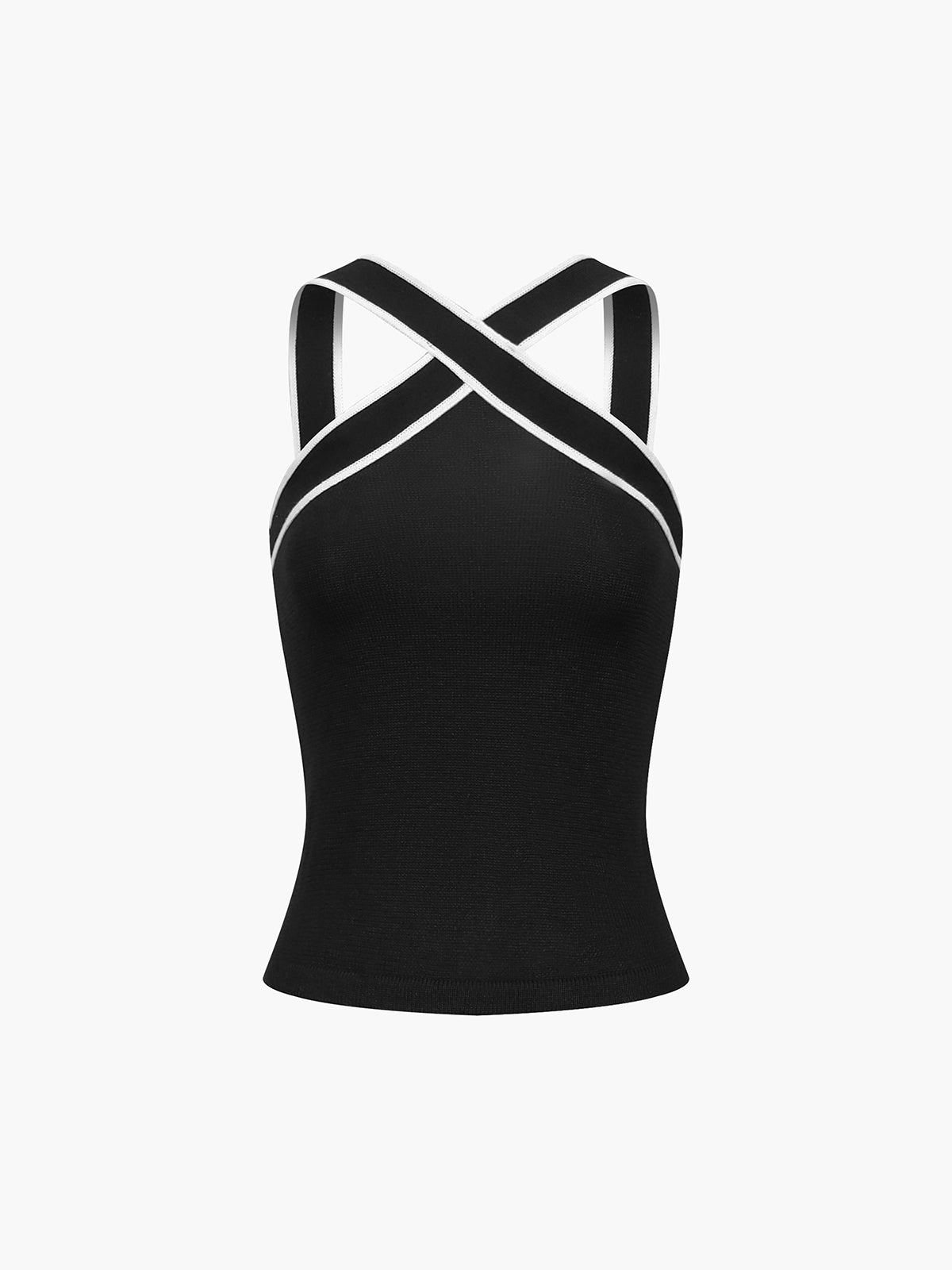 Top de tirantes de mujer con cuello halter, tiras cruzadas y borde en contraste-Tops for women-Casaluzia