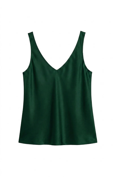 Top sin mangas con cuello en V y tirantes anchos para mujer-Tops for women-Casaluzia