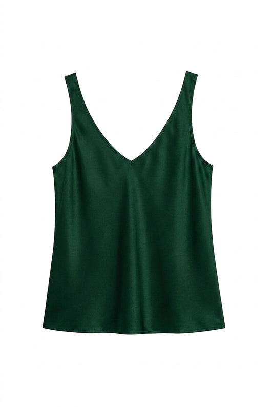 Top sin mangas con cuello en V y tirantes anchos para mujer-Tops for women-Casaluzia