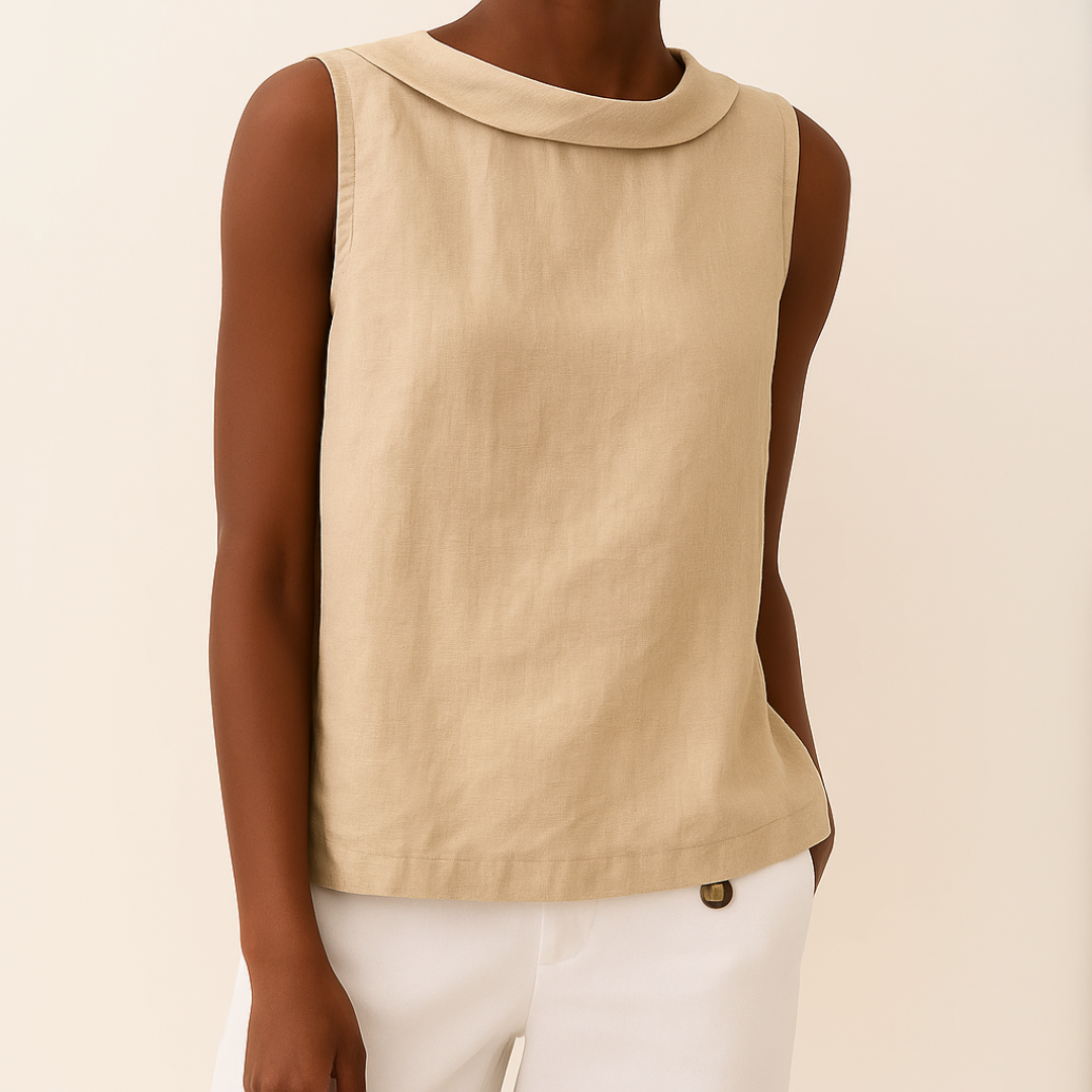 Top sin mangas con cuello vuelto para mujer-Tops for women-Casaluzia