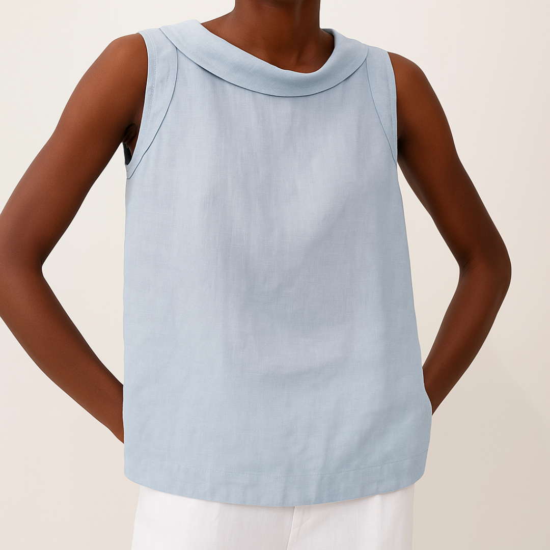 Top sin mangas con cuello vuelto para mujer-Tops for women-Casaluzia