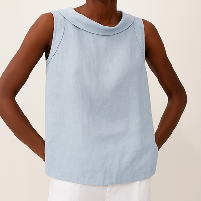 Top sin mangas con cuello vuelto para mujer-Tops for women-Casaluzia