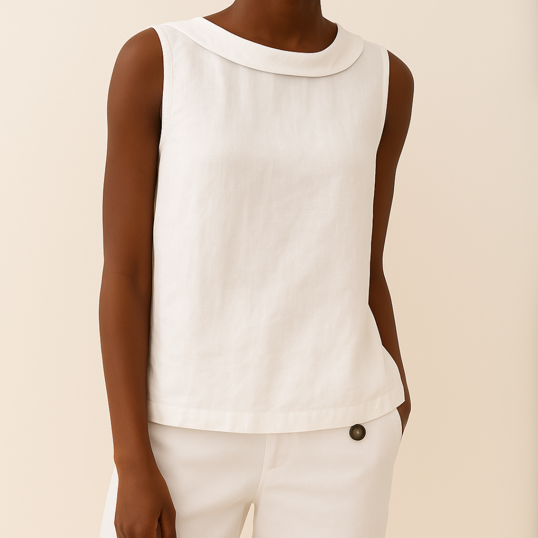 Top sin mangas con cuello vuelto para mujer-Tops for women-Casaluzia