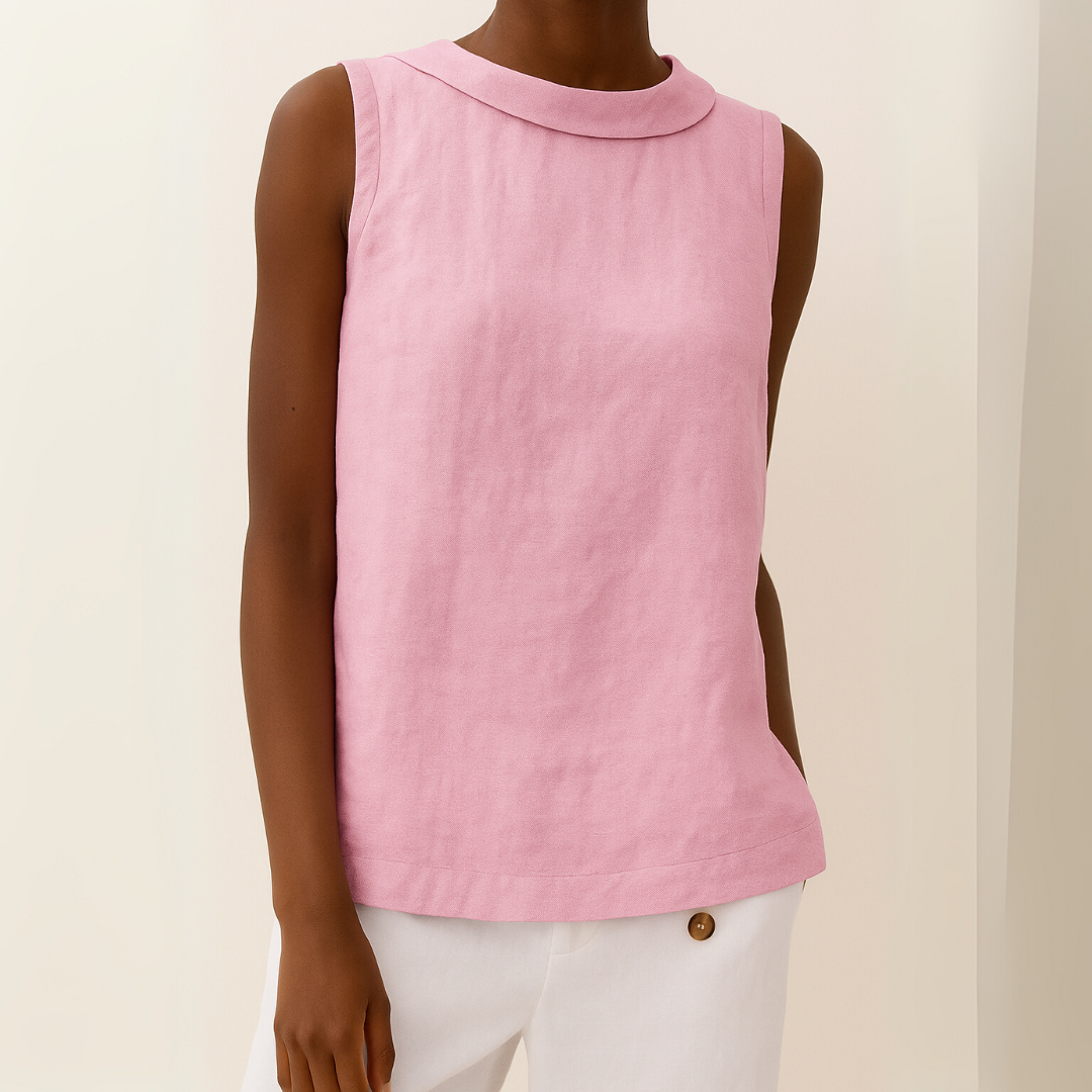Top sin mangas con cuello vuelto para mujer-Tops for women-Casaluzia