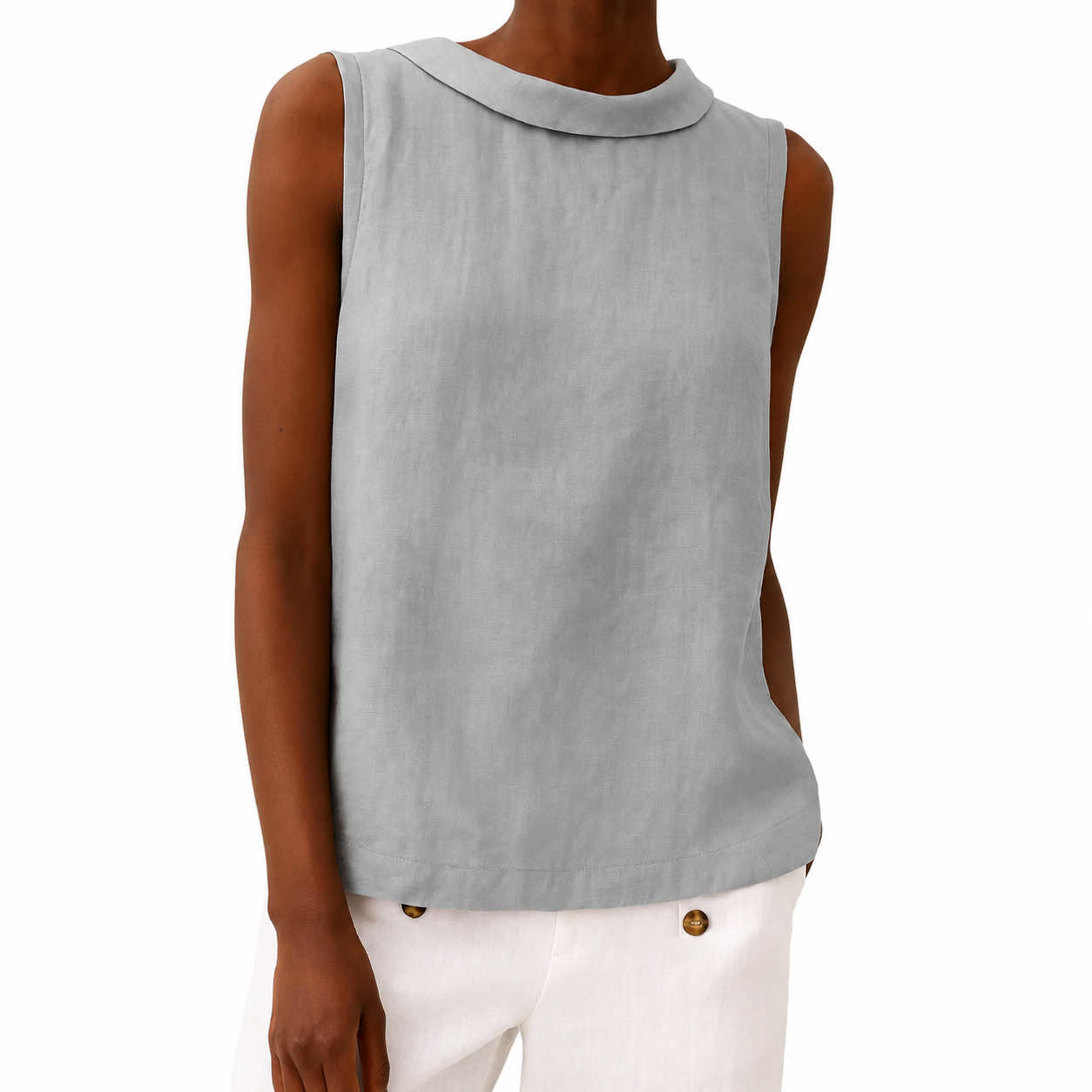 Top sin mangas con cuello vuelto para mujer-Tops for women-Casaluzia
