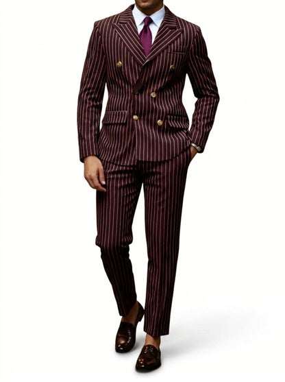 Traje de hombre con rayas diplomáticas y solapas de pico con botones metálicos-Sets for Men-Casaluzia