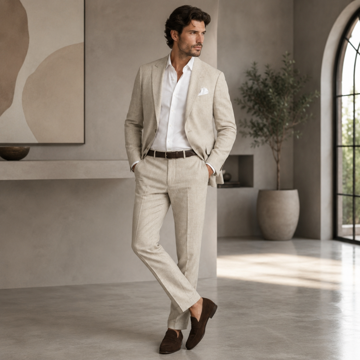 Traje de Lino de Dos Piezas para Hombre-Sets for Men-Casaluzia