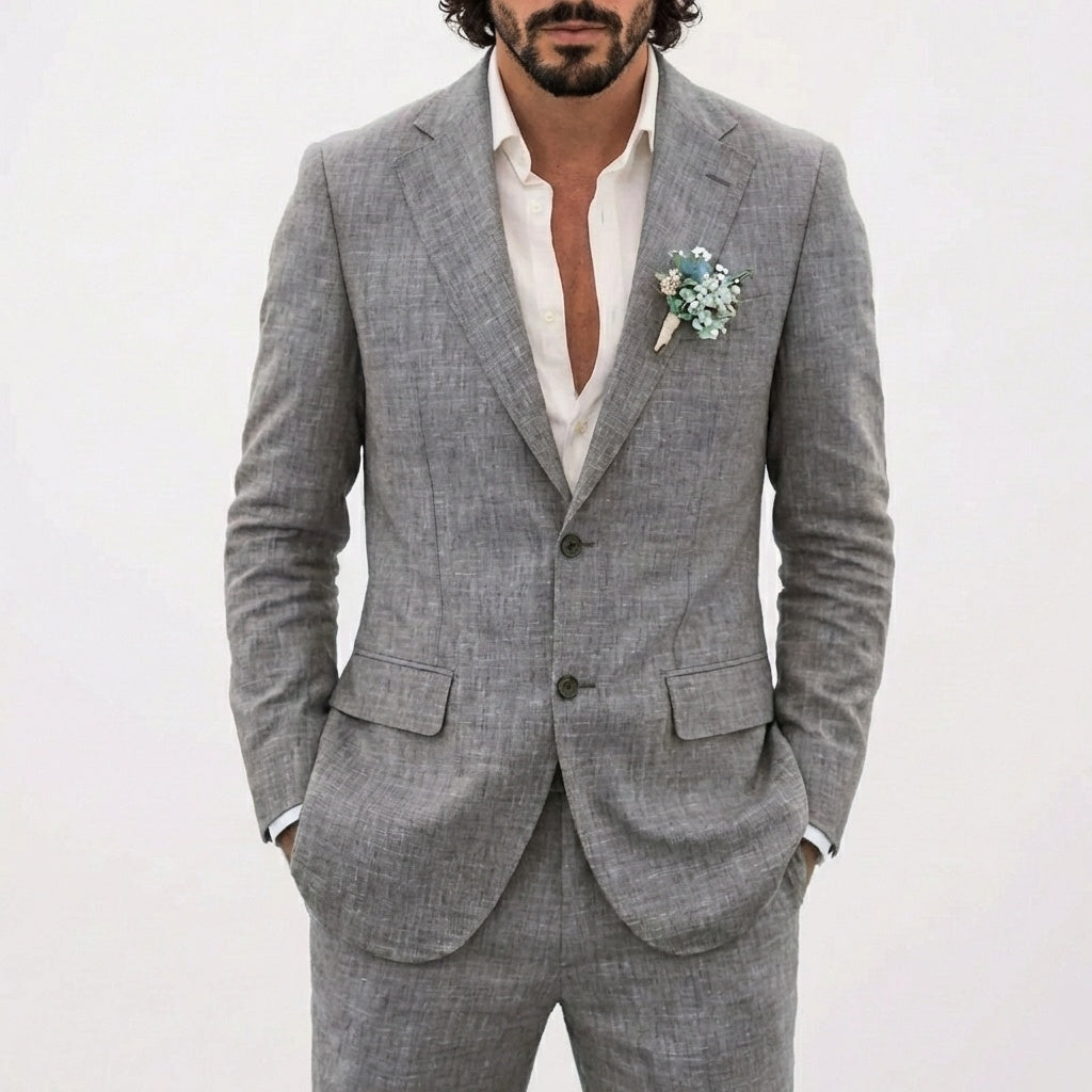 Traje de lino para hombre con solapas de muesca-Suits for men-Casaluzia