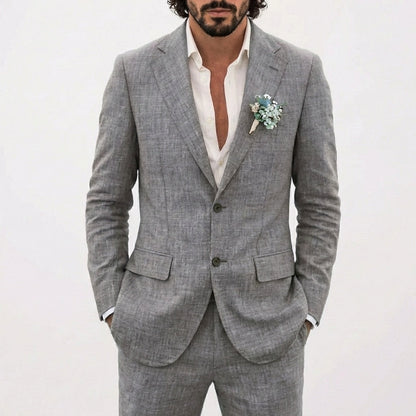 Traje de lino para hombre con solapas de muesca-Suits for men-Casaluzia