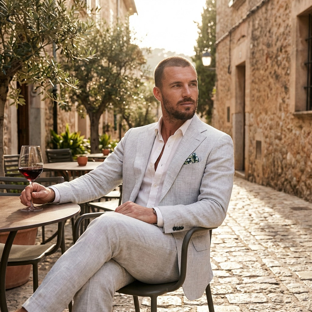 Traje de lino para hombre con solapas de muesca-Suits for men-Casaluzia