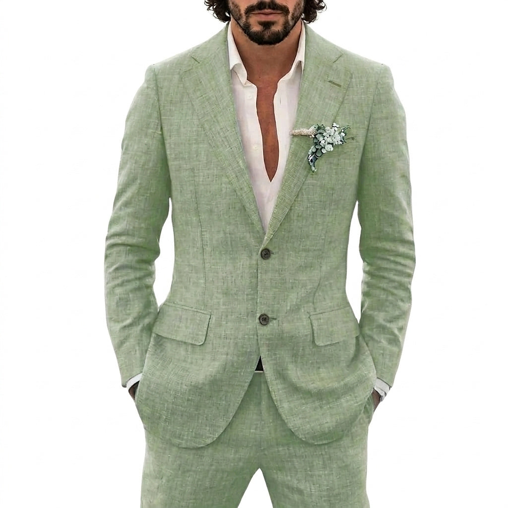 Traje de lino para hombre con solapas de muesca-Suits for men-Casaluzia