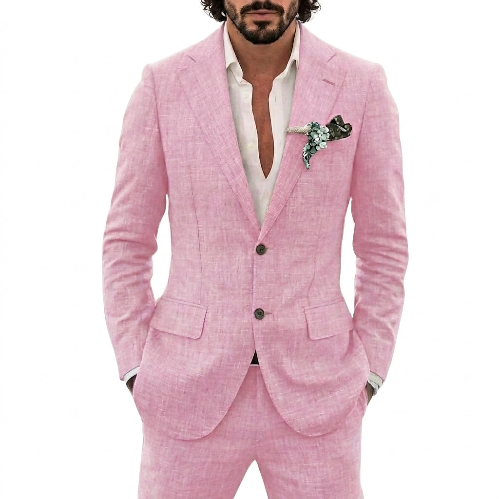 Traje de lino para hombre con solapas de muesca-Suits for men-Casaluzia