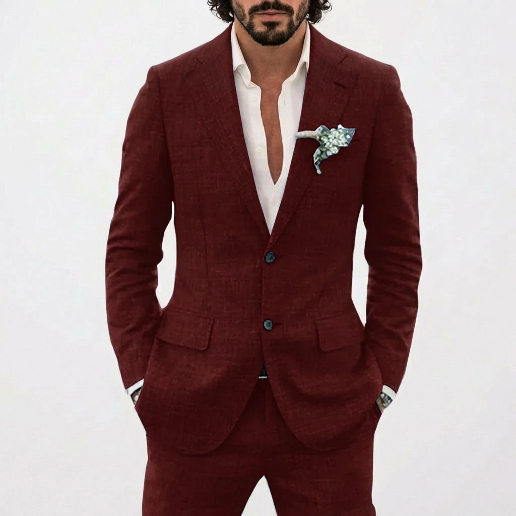 Traje de lino para hombre con solapas de muesca-Suits for men-Casaluzia