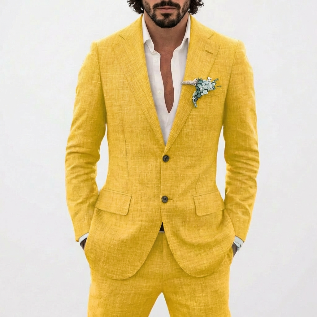 Traje de lino para hombre con solapas de muesca-Suits for men-Casaluzia