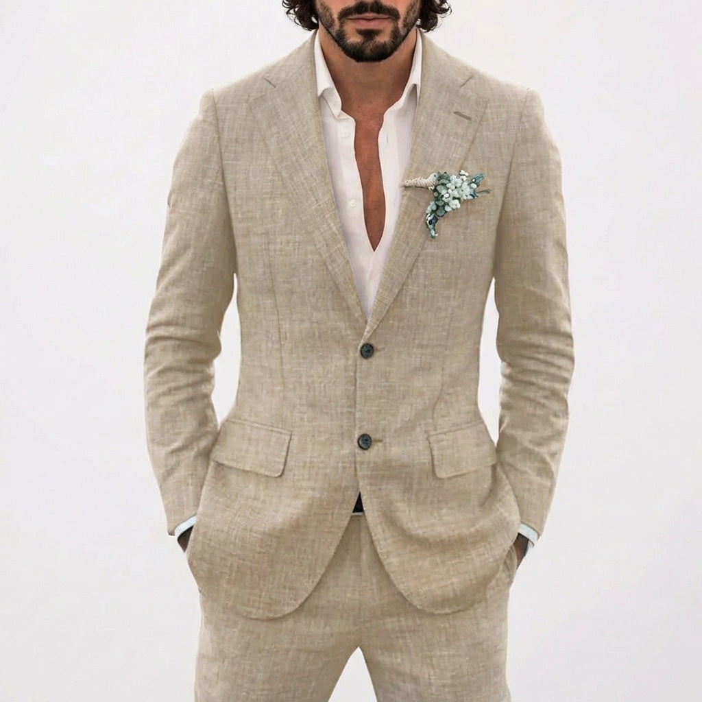 Traje de lino para hombre con solapas de muesca-Suits for men-Casaluzia