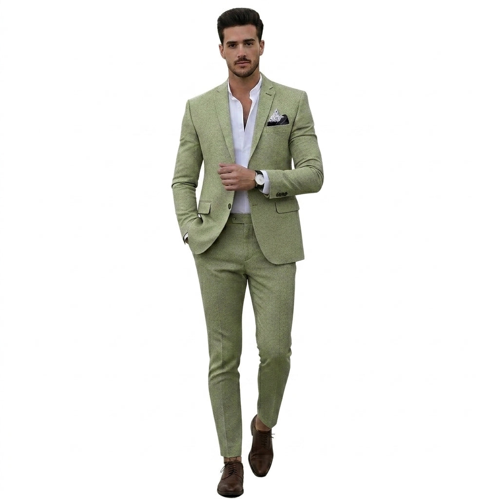 Traje para hombre de dos piezas con chaqueta de solapa de muesca y pantalones de frente liso-Sets for Men-Casaluzia