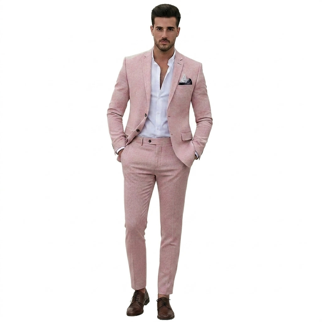 Traje para hombre de dos piezas con chaqueta de solapa de muesca y pantalones de frente liso-Sets for Men-Casaluzia
