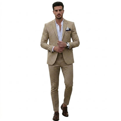 Traje para hombre de dos piezas con chaqueta de solapa de muesca y pantalones de frente liso-Sets for Men-Casaluzia